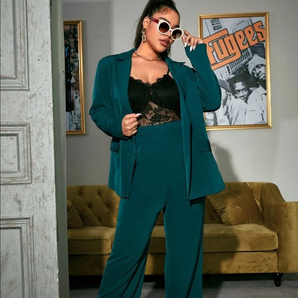 SHEIN Plus Button Fron Blazer & Pants